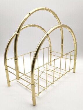 Vinyl Holder - Vintage Brass Faux Bamboo Magazine & Vinyl Rack